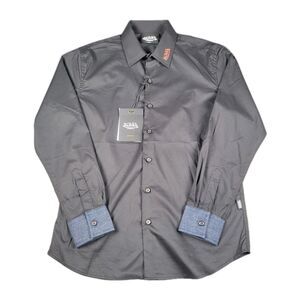 Von Dutch Originals Black Button Up Long Sleeve Mens Size S Lion Logo Denim Cuff